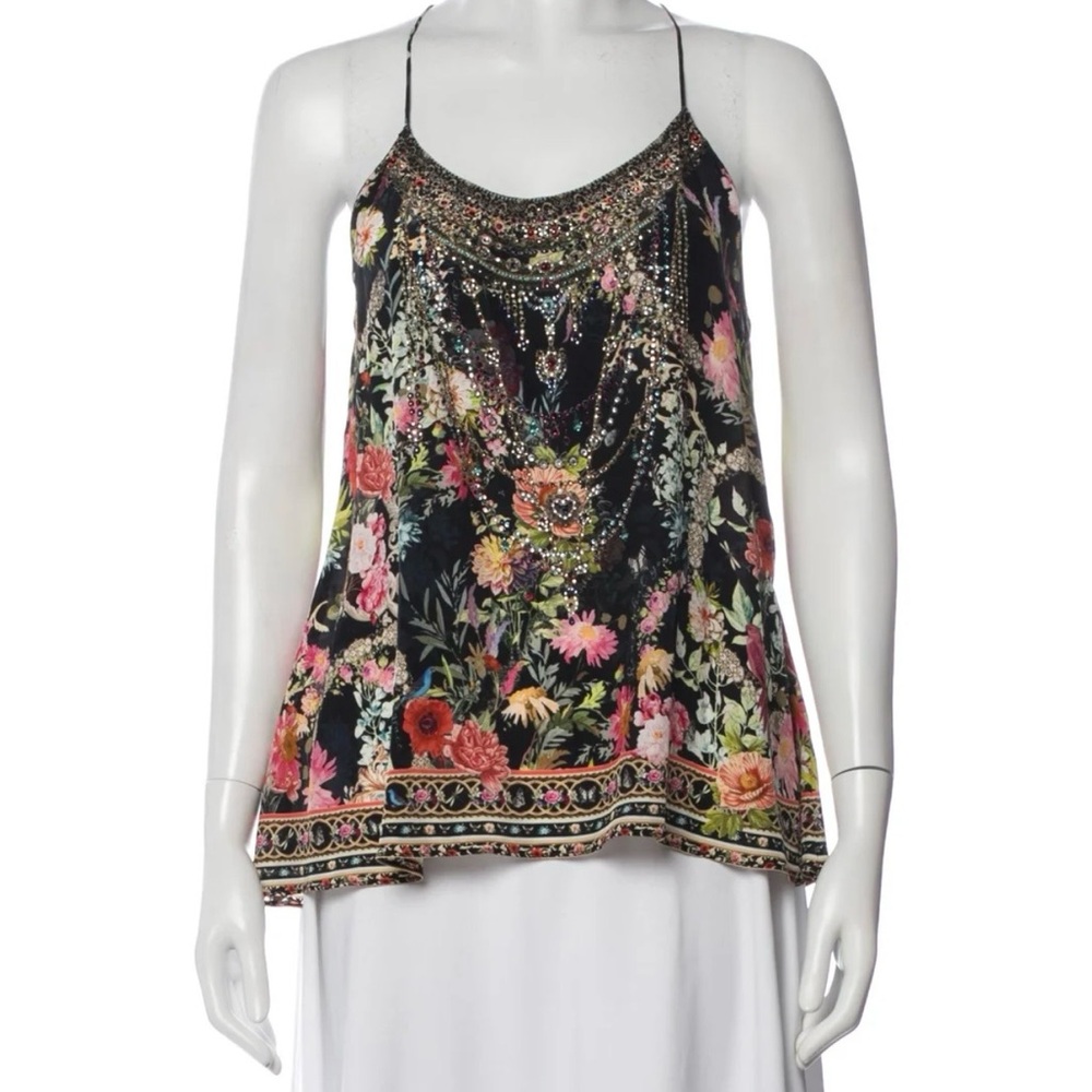 Camilla Black Embellished Floral Silk Tank Top - Picture 6 of 8